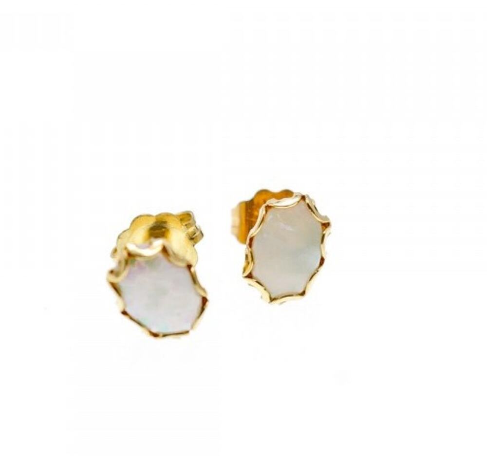 14K Yellow Gold White Opal Earrings